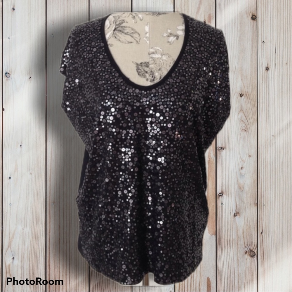 NEW Garnet Hill Black Sequin Top M